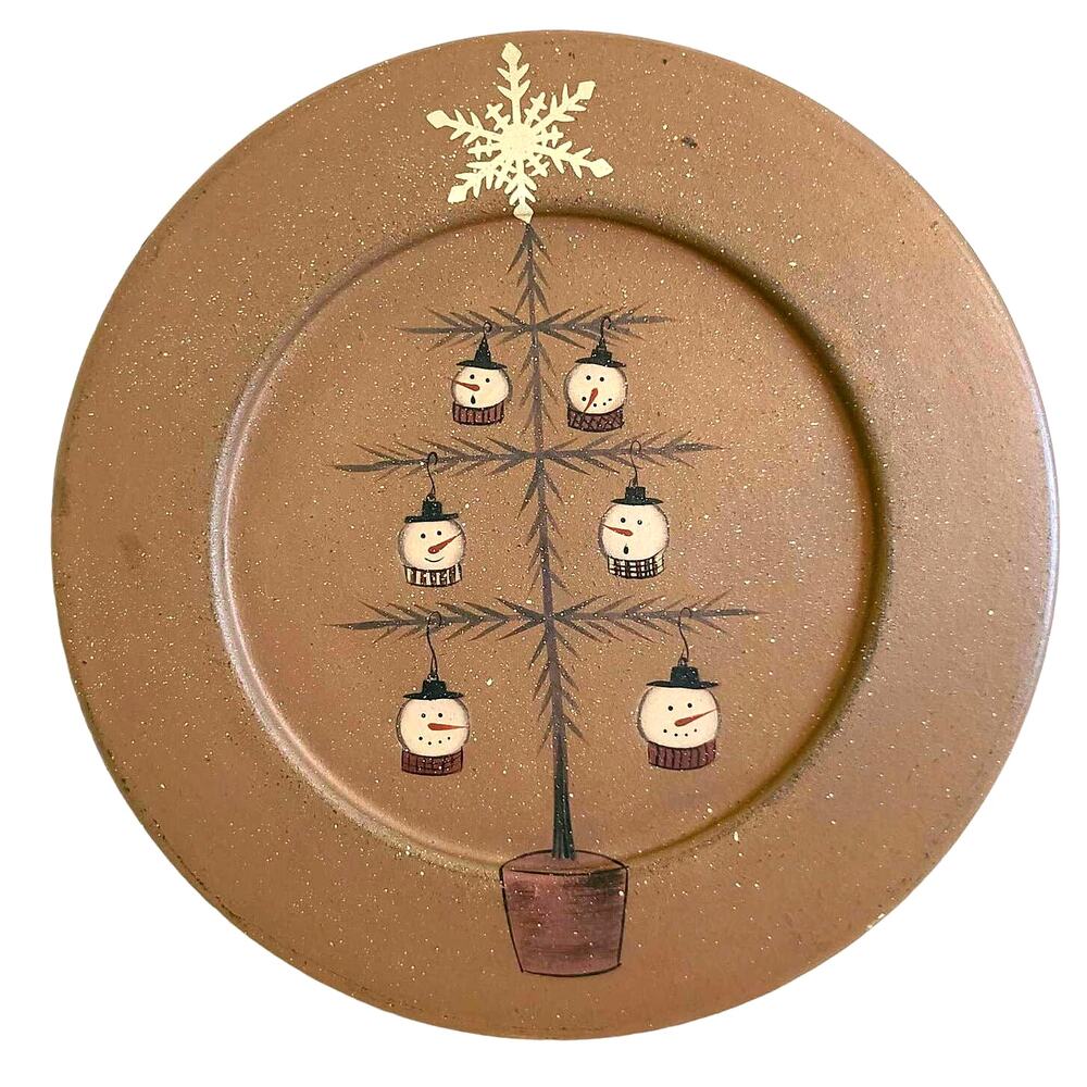 Donna White Christmas Plate Tree with Happy Snowman Ornaments Star Topper 9.5"